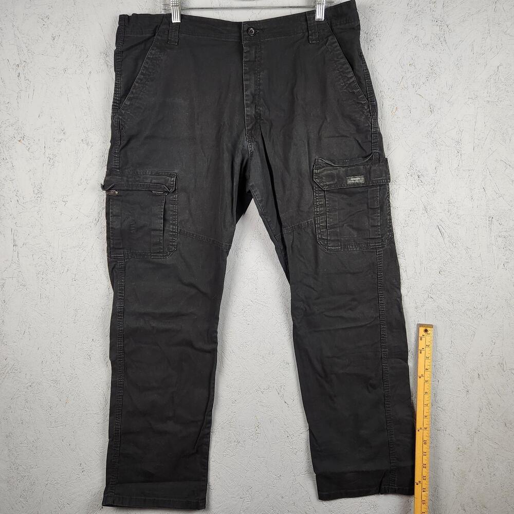 Wrangler Cargo Pants Mens 38x32 Black Relaxed Stretch Utility Pockets Workwear